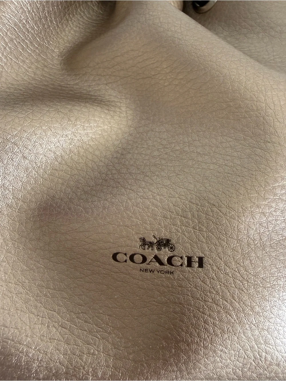 Coach Metallic Rose Gold Leather Drawstring Crossbody Bag